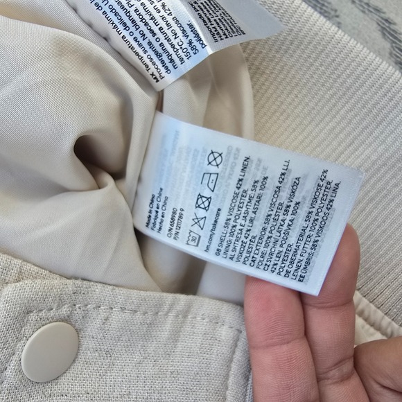 H&M Linen Blend Bomber Jacket, Snap Front Light Beige Lightweight Women's Large - Picture 7 of 7